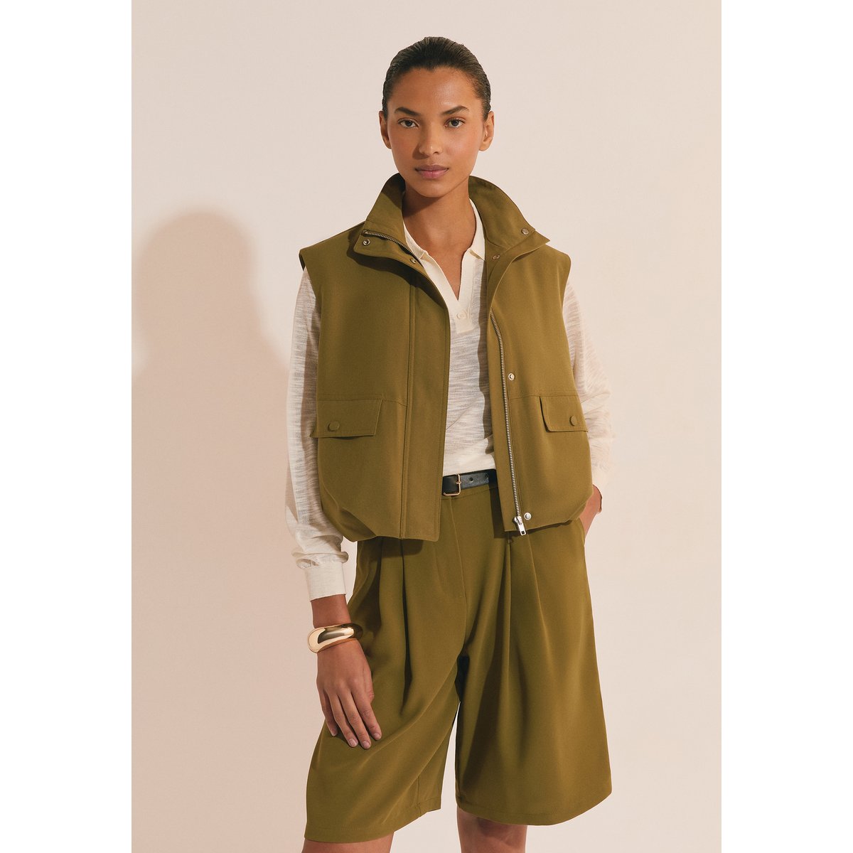 Veste sans manches col montant VANDA vert, ETAM
