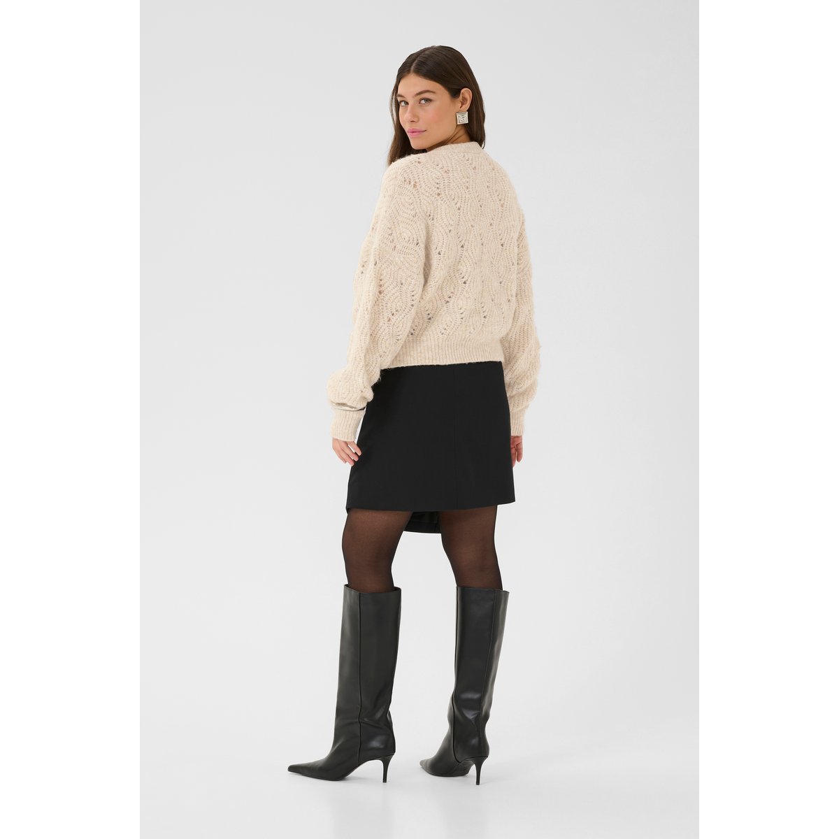 Cardigan à tricot beige oyster gray solid melange, CULTURE