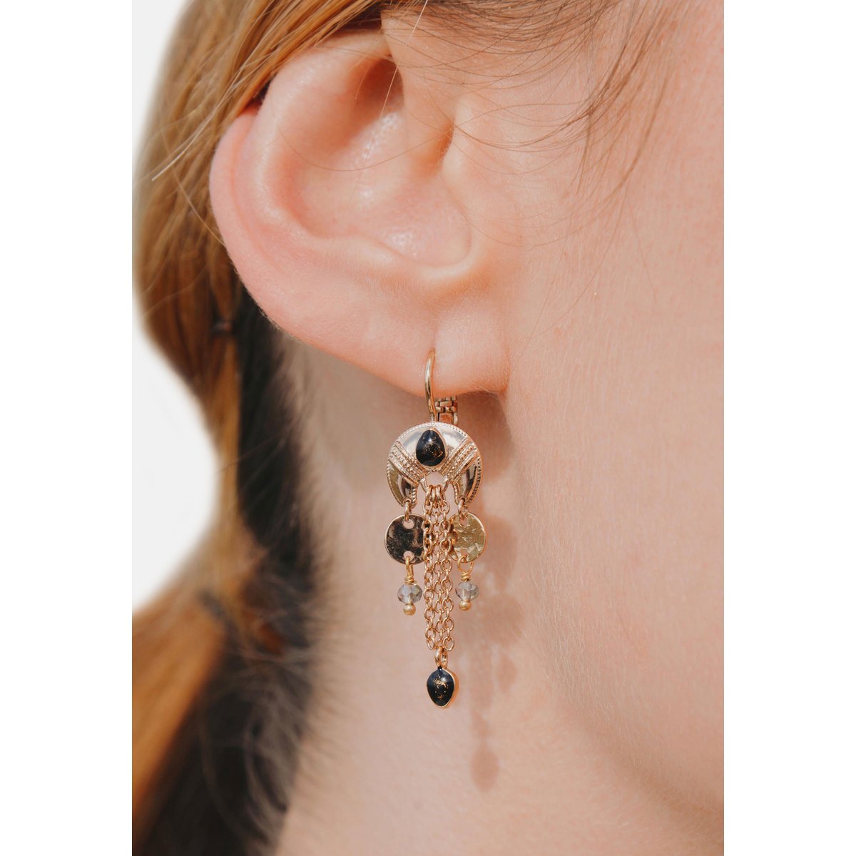 Boucles d'oreilles pendantes avec chaînes KARALA noir, HIPANEMA