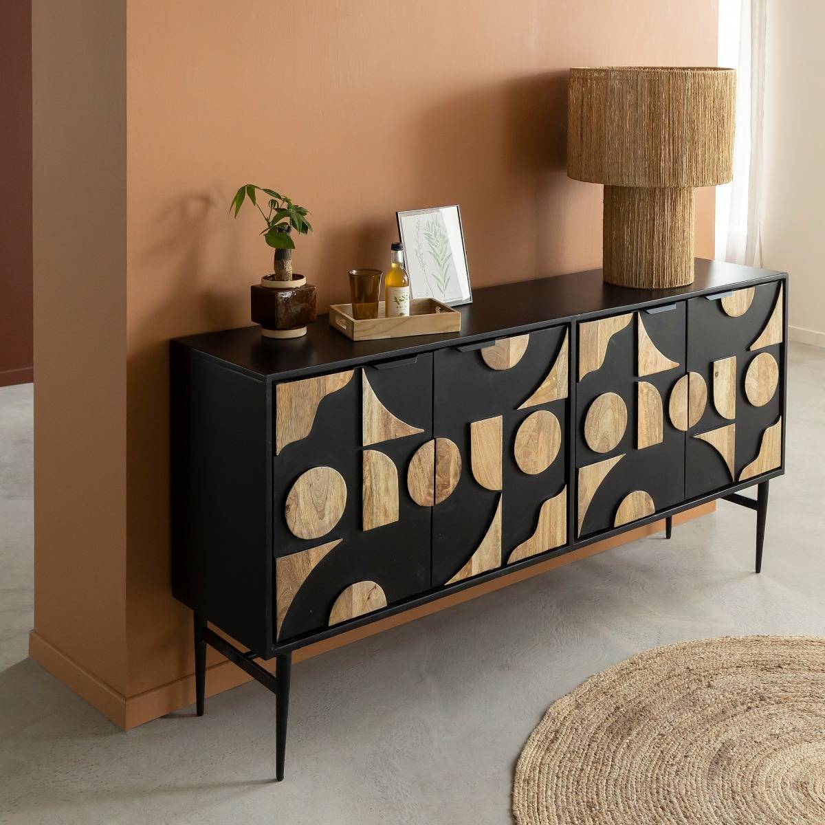 Buffet en bois de manguier METINNA noir, MADE IN MEUBLES 