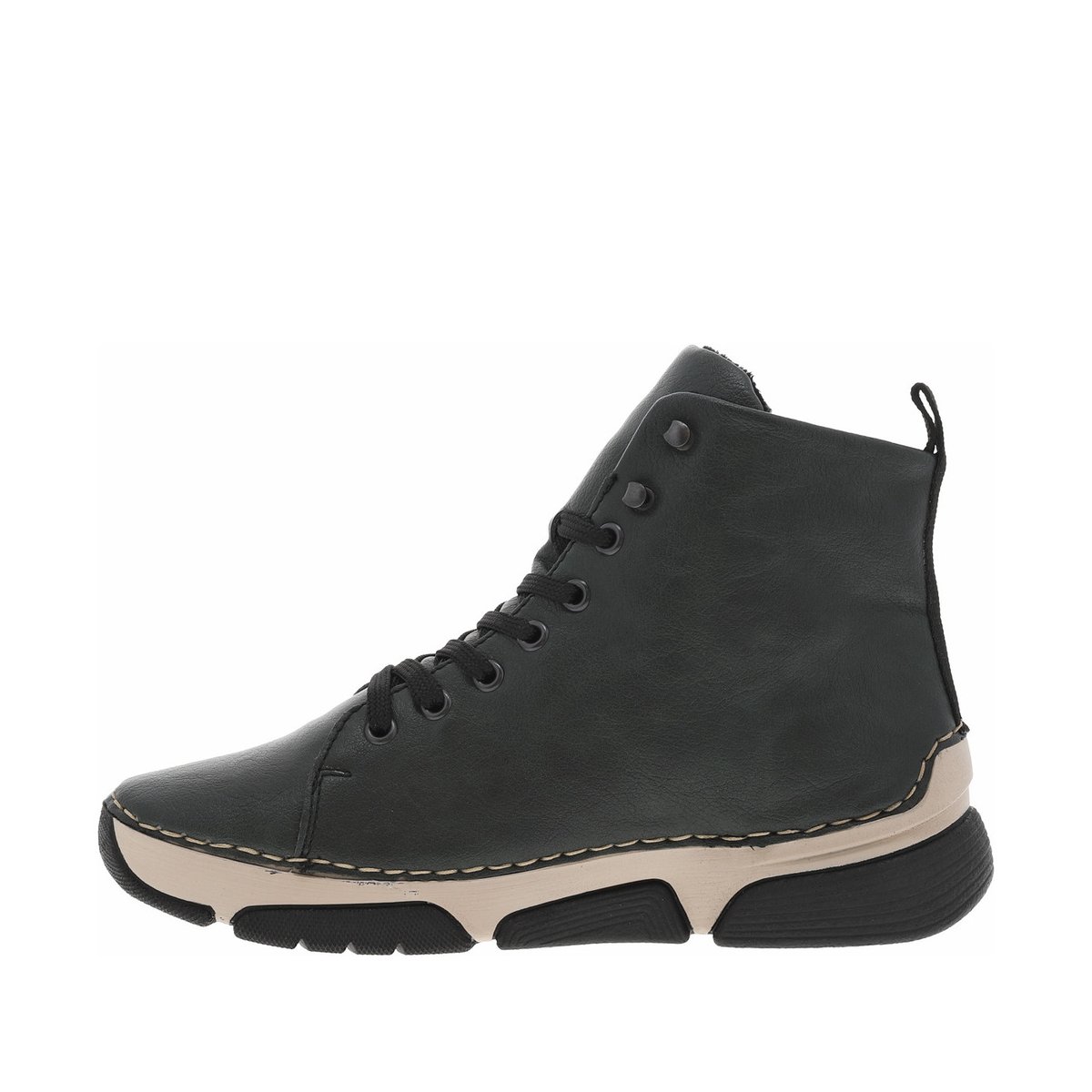 Bottines à talon compensé bas avec des lacets et un zip latéral grises, RIEKER