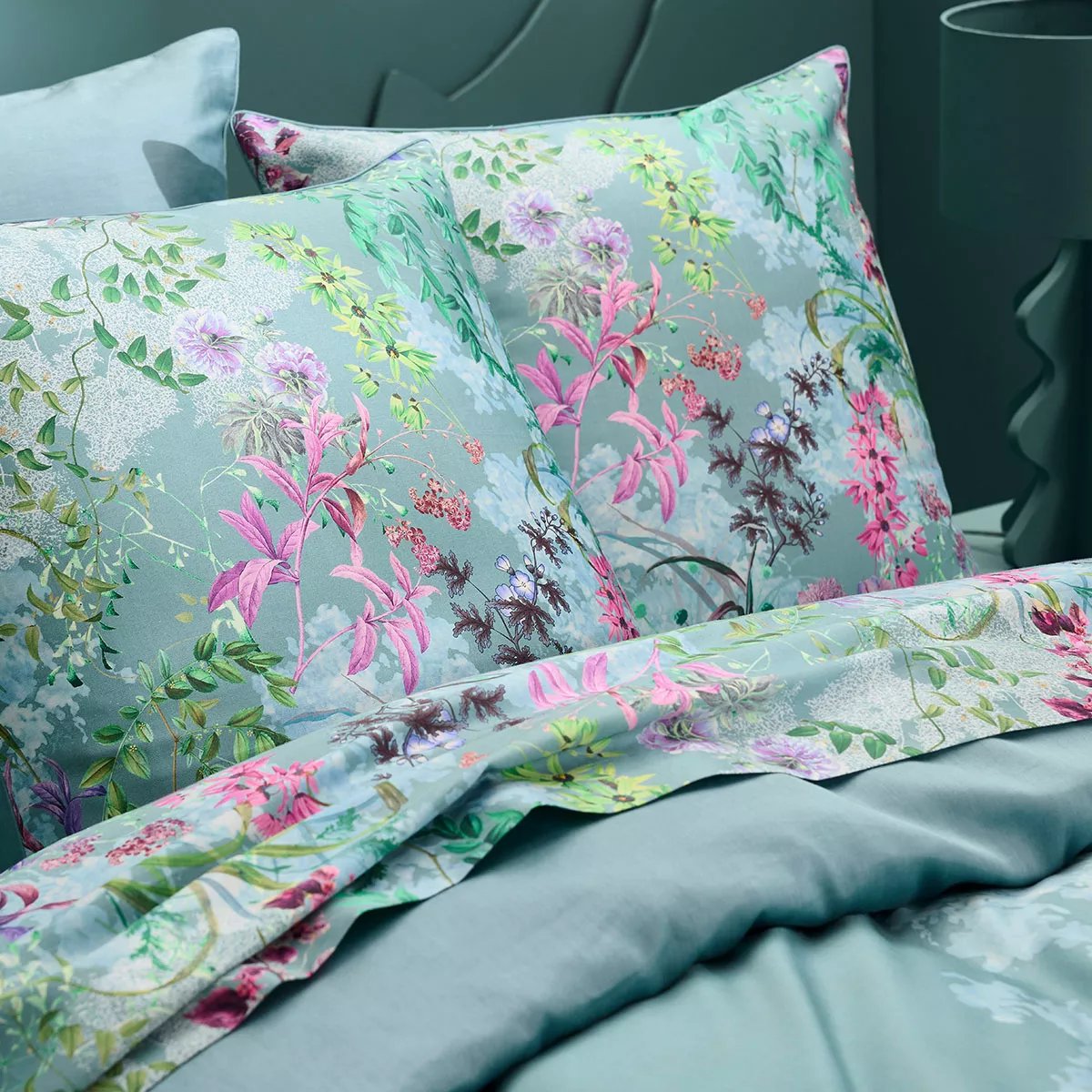 Drap plat satin de coton 90 fils OMBRES BOISEES givre, GARNIER THIEBAUT