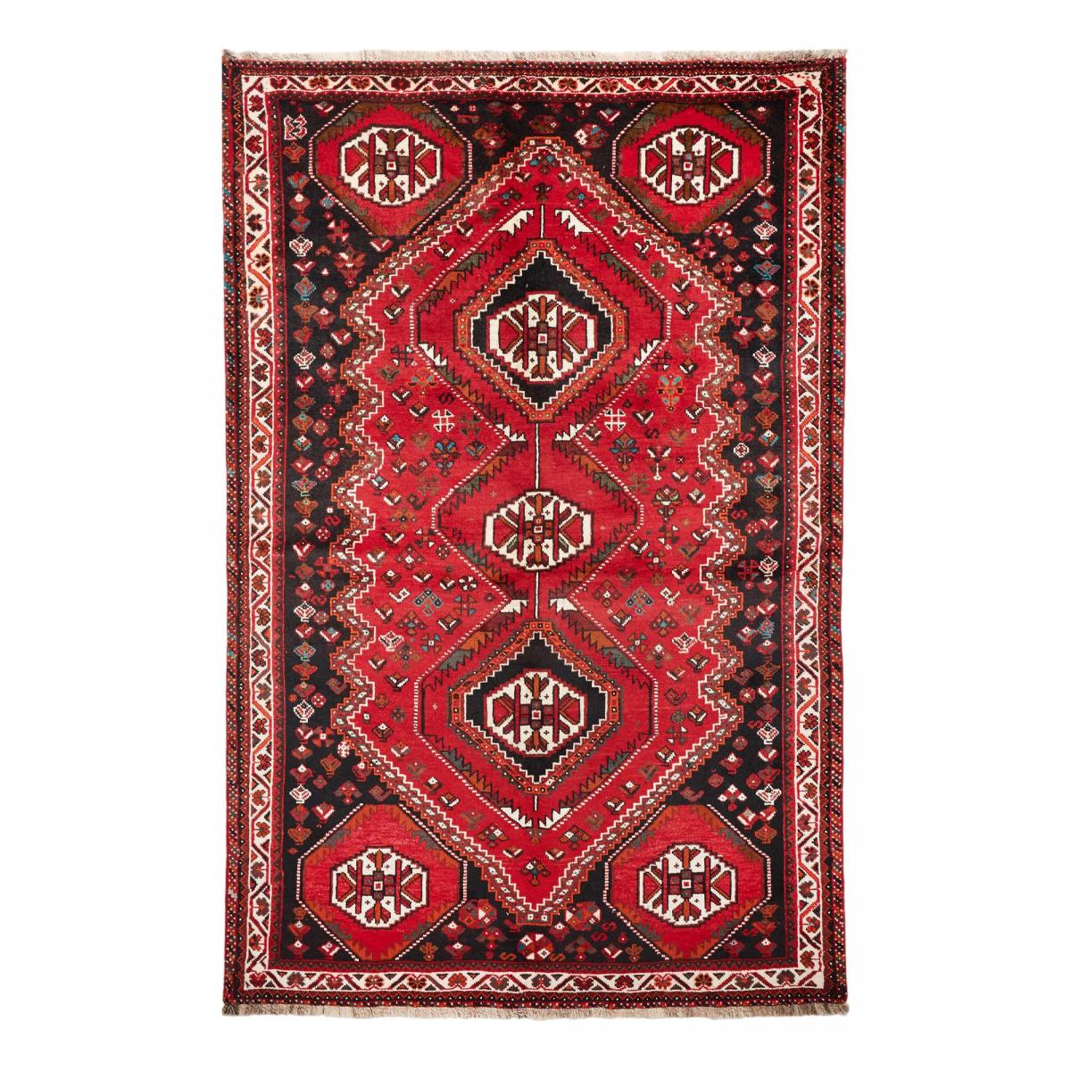 Tapis d'orient au motif oriental, noué à la main en laine rouge, crème, noir, UN AMOUR DE TAPIS