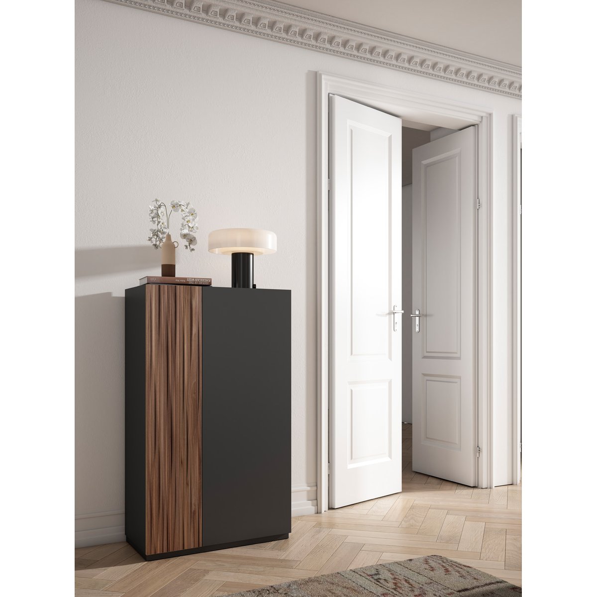 Meuble à chaussures en placard, AKRA graphite-lattes noyer, HERDASA