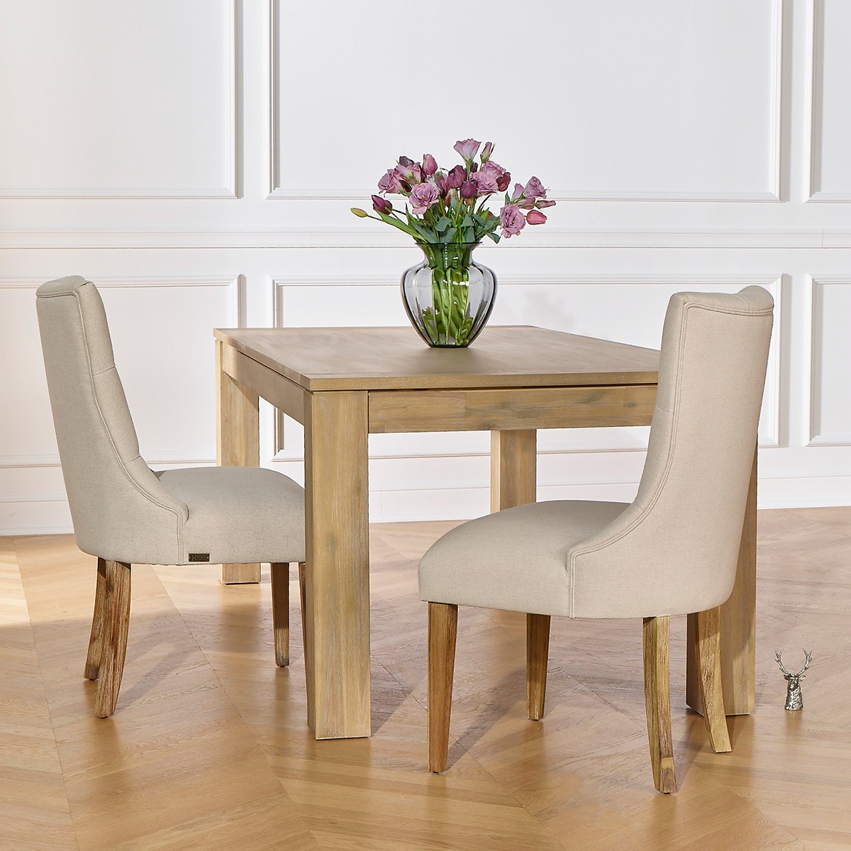 Lot de 2 chaises en bois et lin OPHELIA ficelle, ROBIN DES BOIS