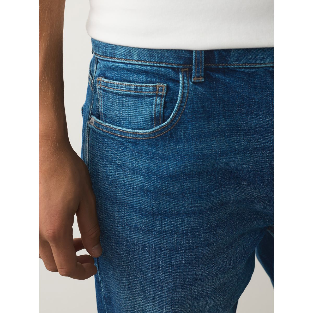 Jean stretch coupe slim classique bleu moyen à hachures croisées, NEXT