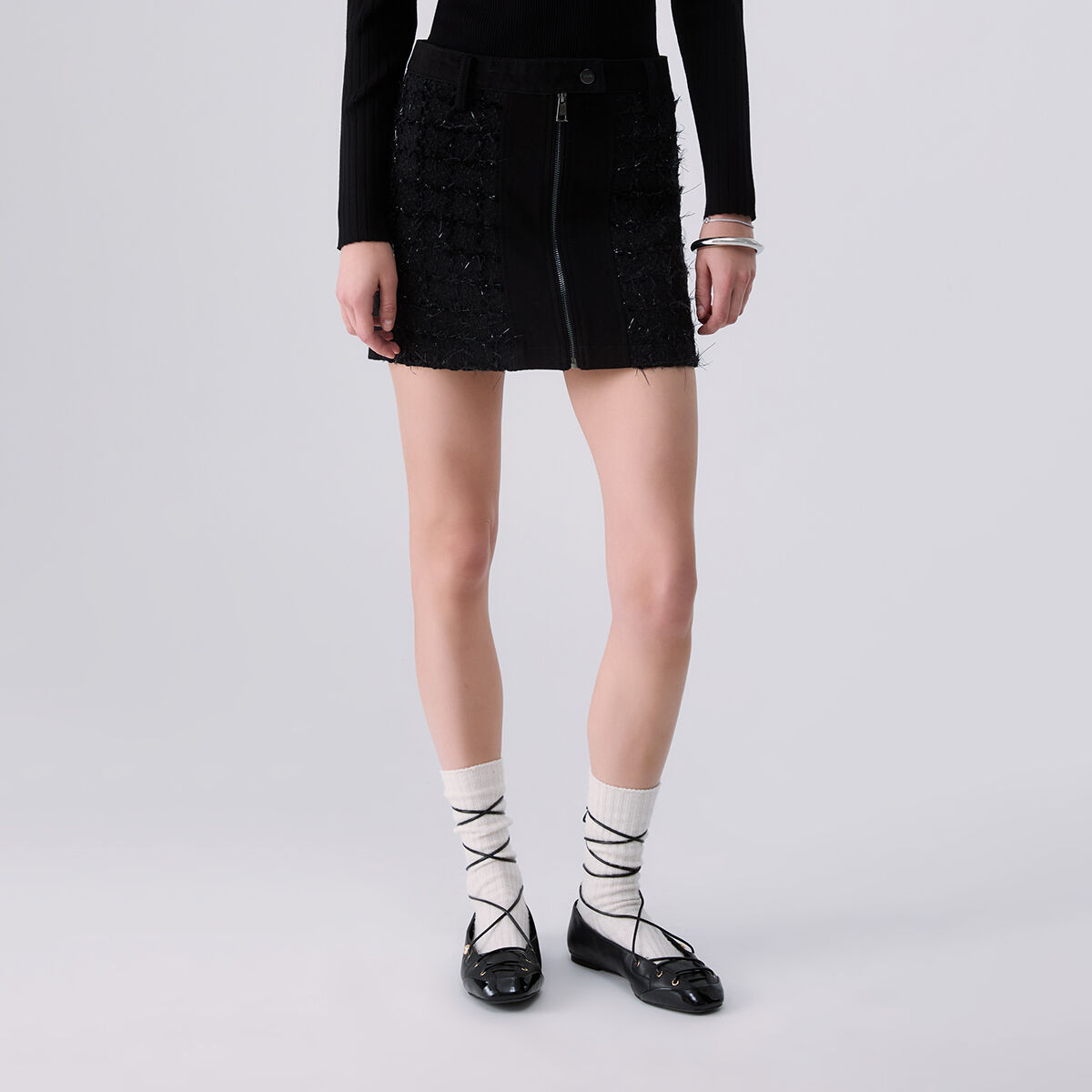Mini-jupe en bouclé avec zip noir, LIU JO