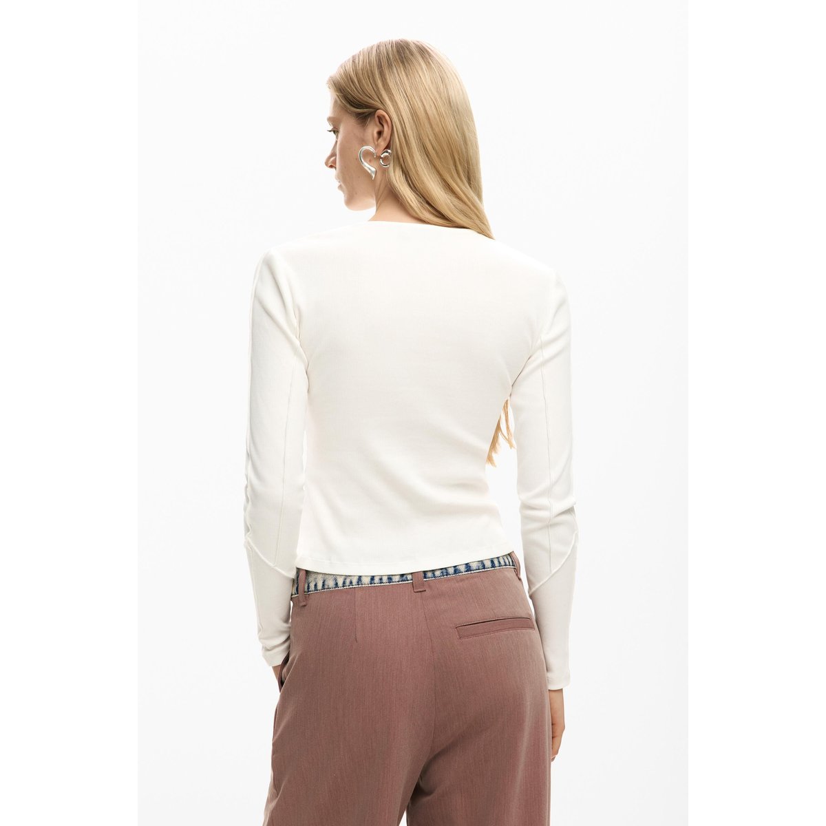 T-shirt nœud en maille côtelée blanc, DESIGUAL