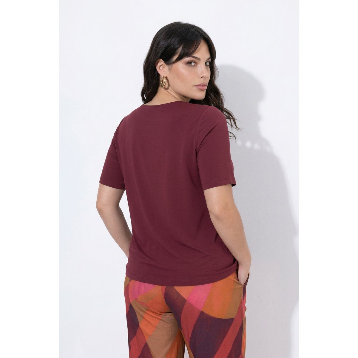 T-shirt avec strass fantaisie rouge vin, ULLA POPKEN