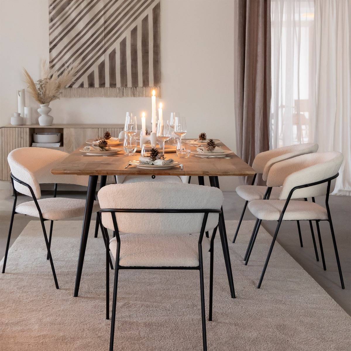 Lot de 2 chaises en tissu et métal KANOA blanc, MADE IN MEUBLES 