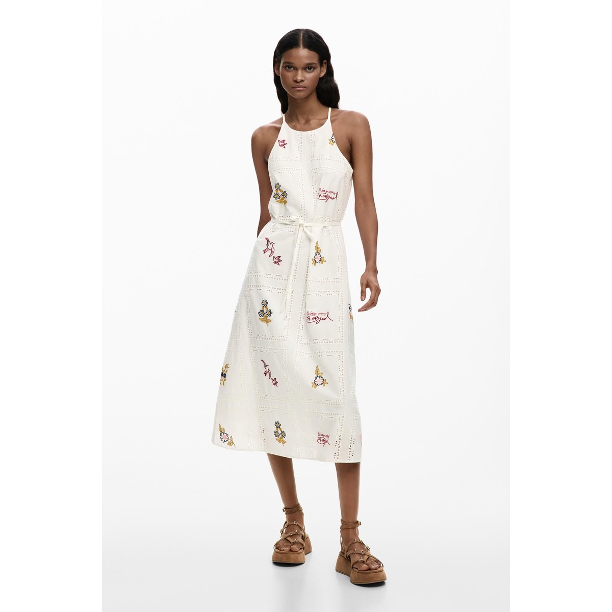 Robe halter brodée blanc, DESIGUAL