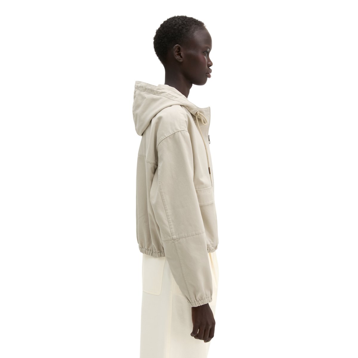 Veste outdoor avec capuche relaxed en toile de coton peignée beige, MARC O'POLO