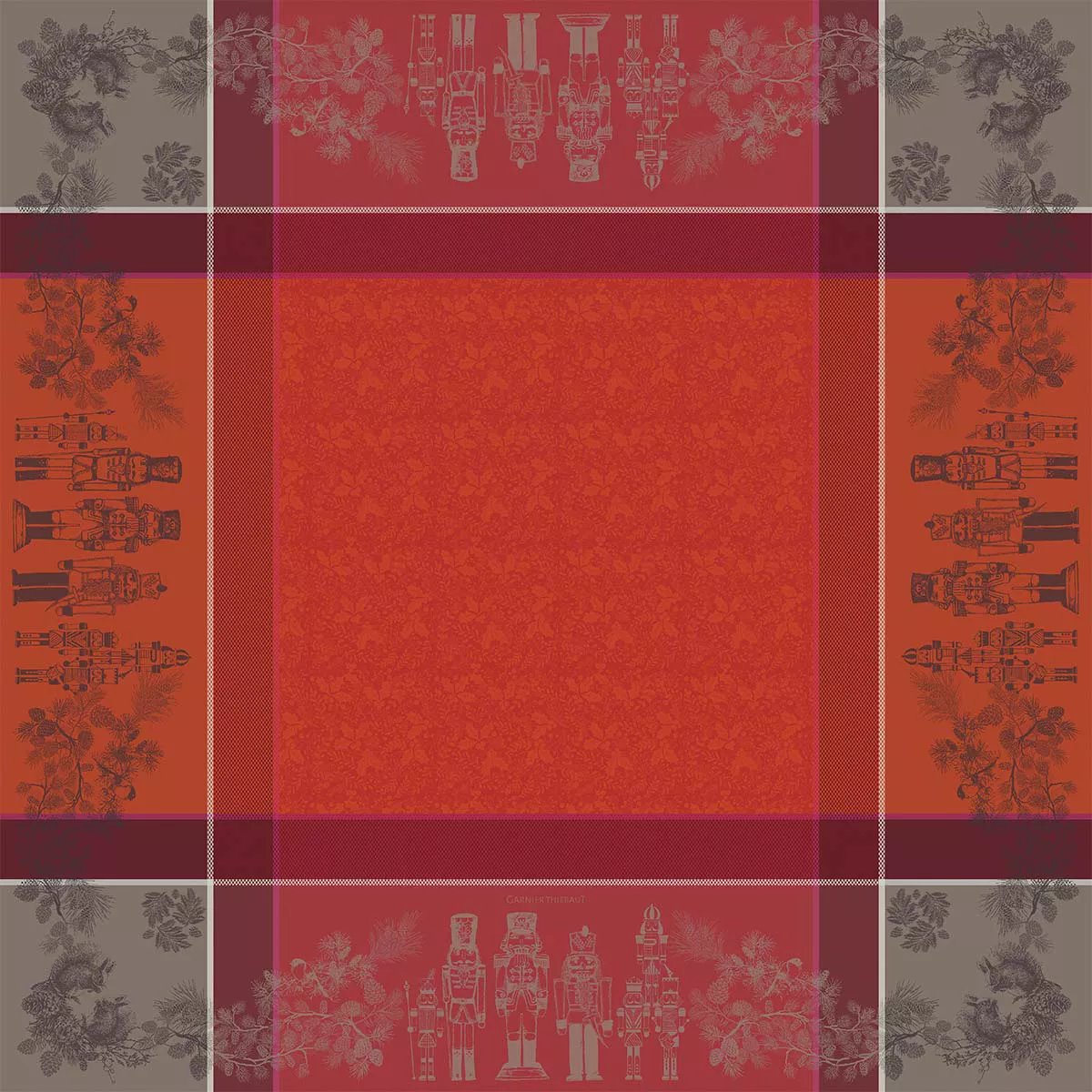 Nappe pur coton antitache CASSE NOISETTES rouge festif, GARNIER THIEBAUT