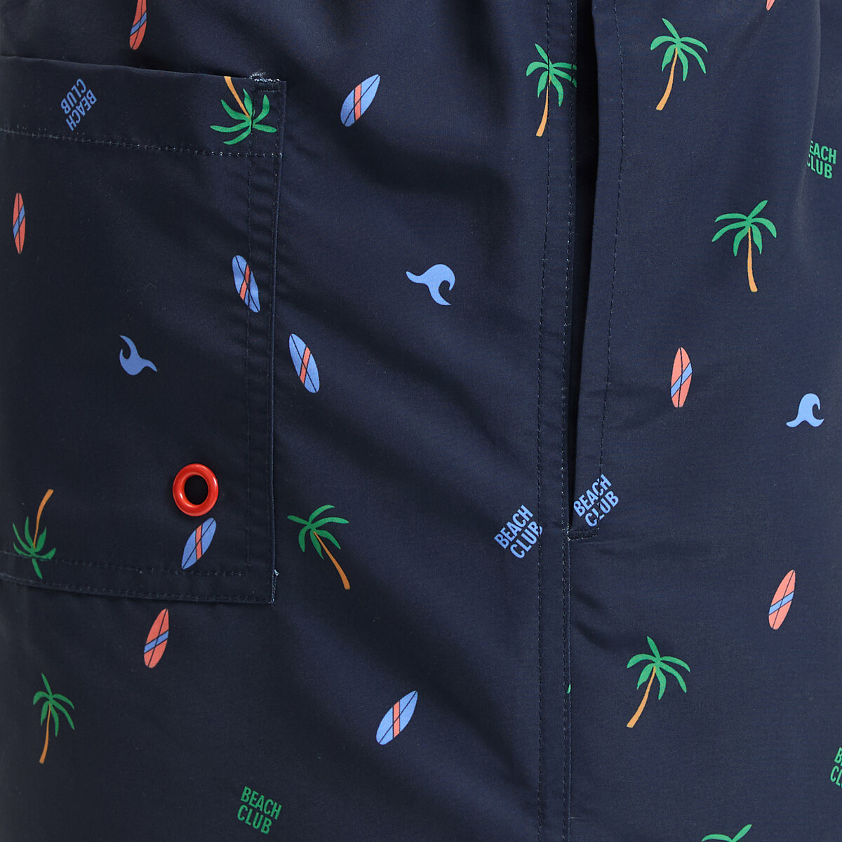 Pantaloncini da bagno con stampa con palme e tavole da surf blu navy fantasia, LA REDOUTE COLLECTIONS