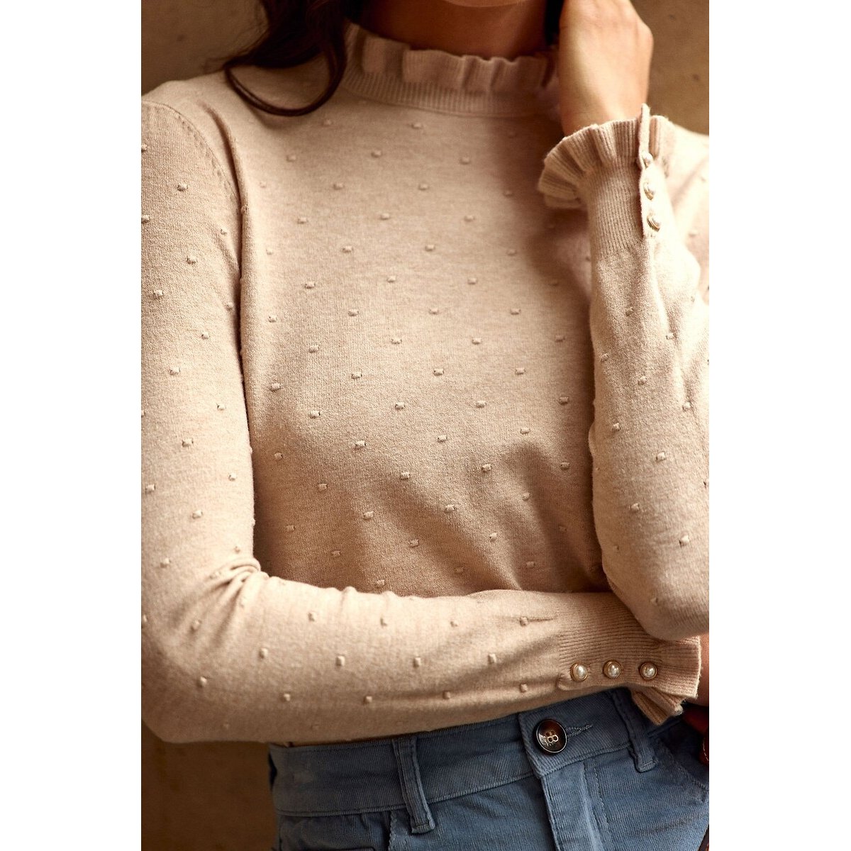 Pull à col montant volanté, SOLFERINOS beige, LA PETITE ETOILE