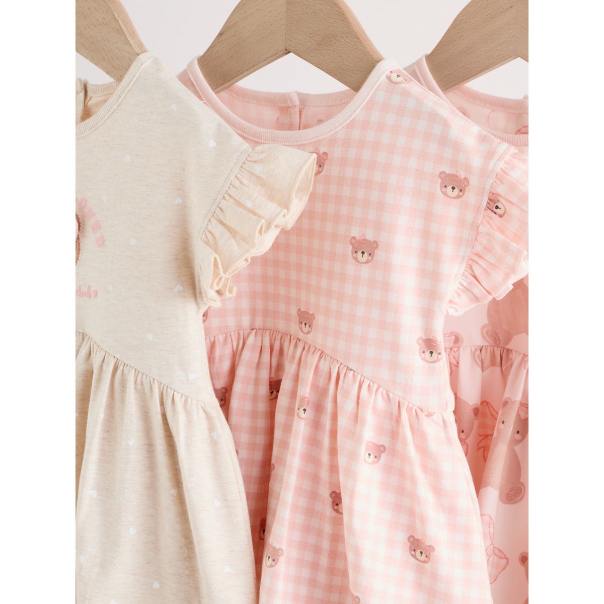 Lot de 3 grenouillères en jersey ours rose brodé, NEXT