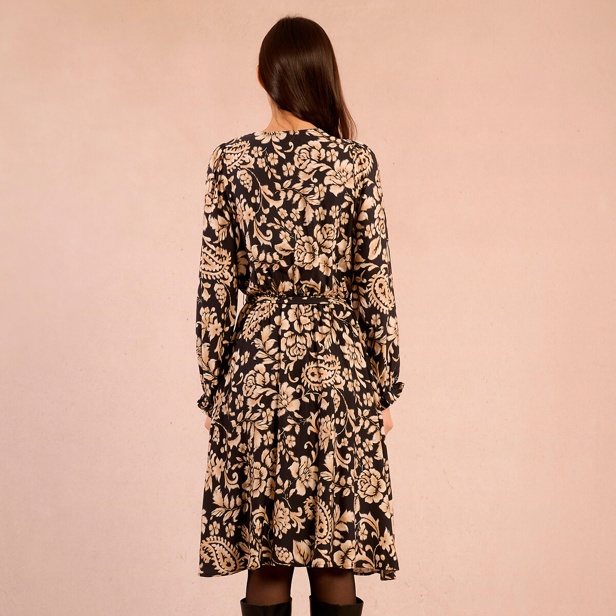 Floral Print Wrapover Dress black print, MOLLY BRACKEN