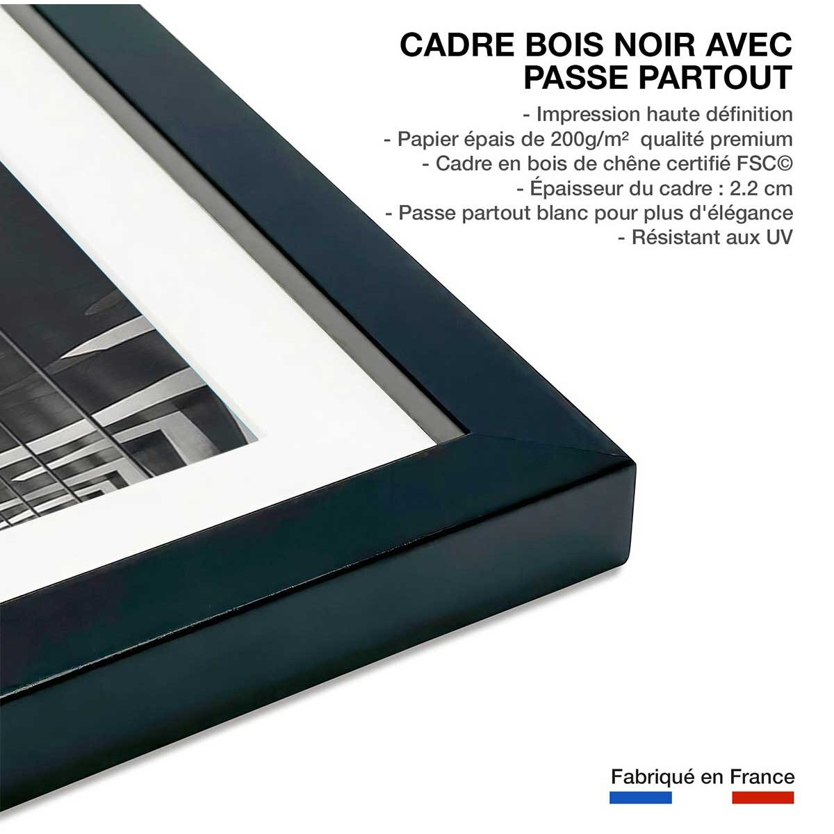 Affiche architecture urbaine affiche + cadre en bois - noir, HEXOA