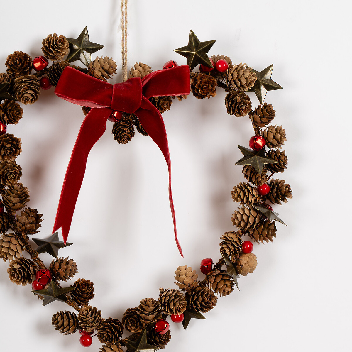 37cm Pine Cone & Bell Heart Hanging Decoration brown , SO'HOME