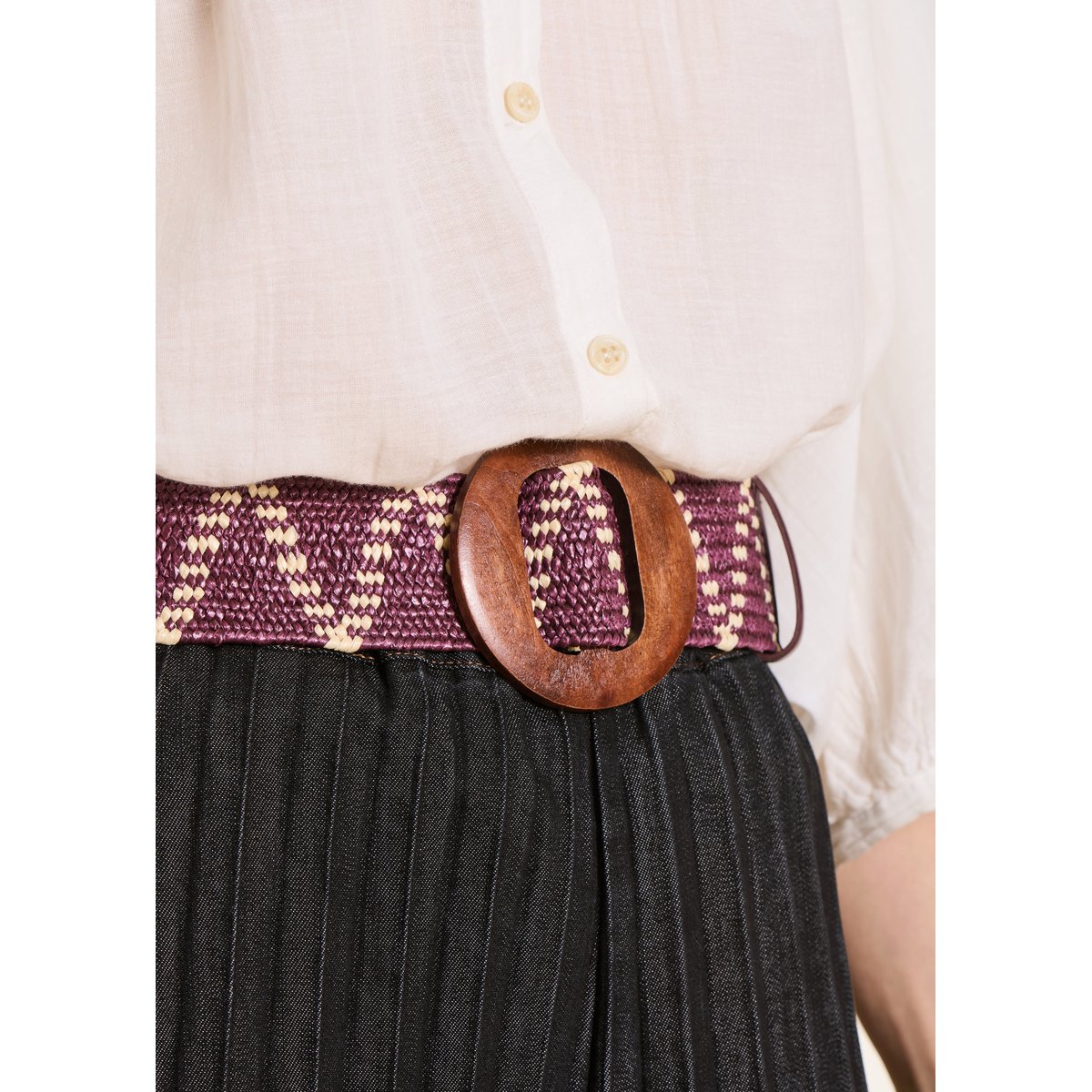 Ceinture élastique boucle en bois figue, LA FEE MARABOUTEE