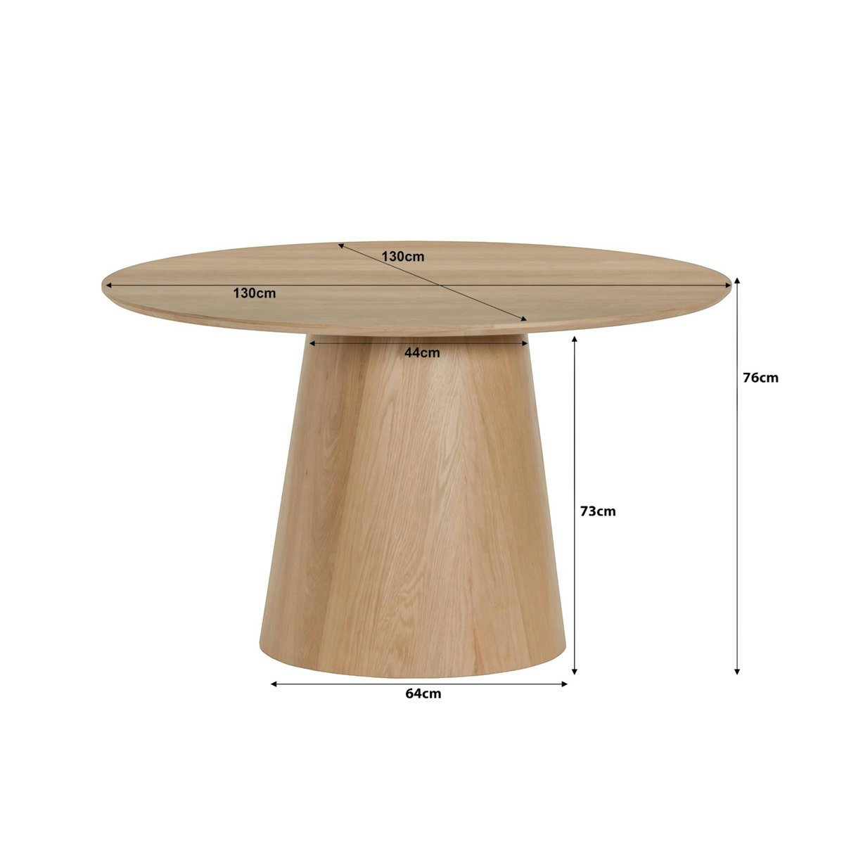 Table ronde diamètre 130 cm en bois LOREN bois clair, PIER IMPORT