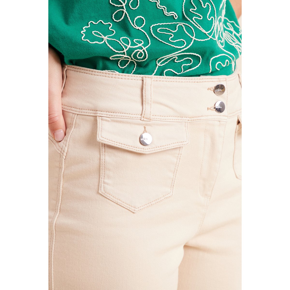Jean ajusté taille haute longue beige claire, BREAL
