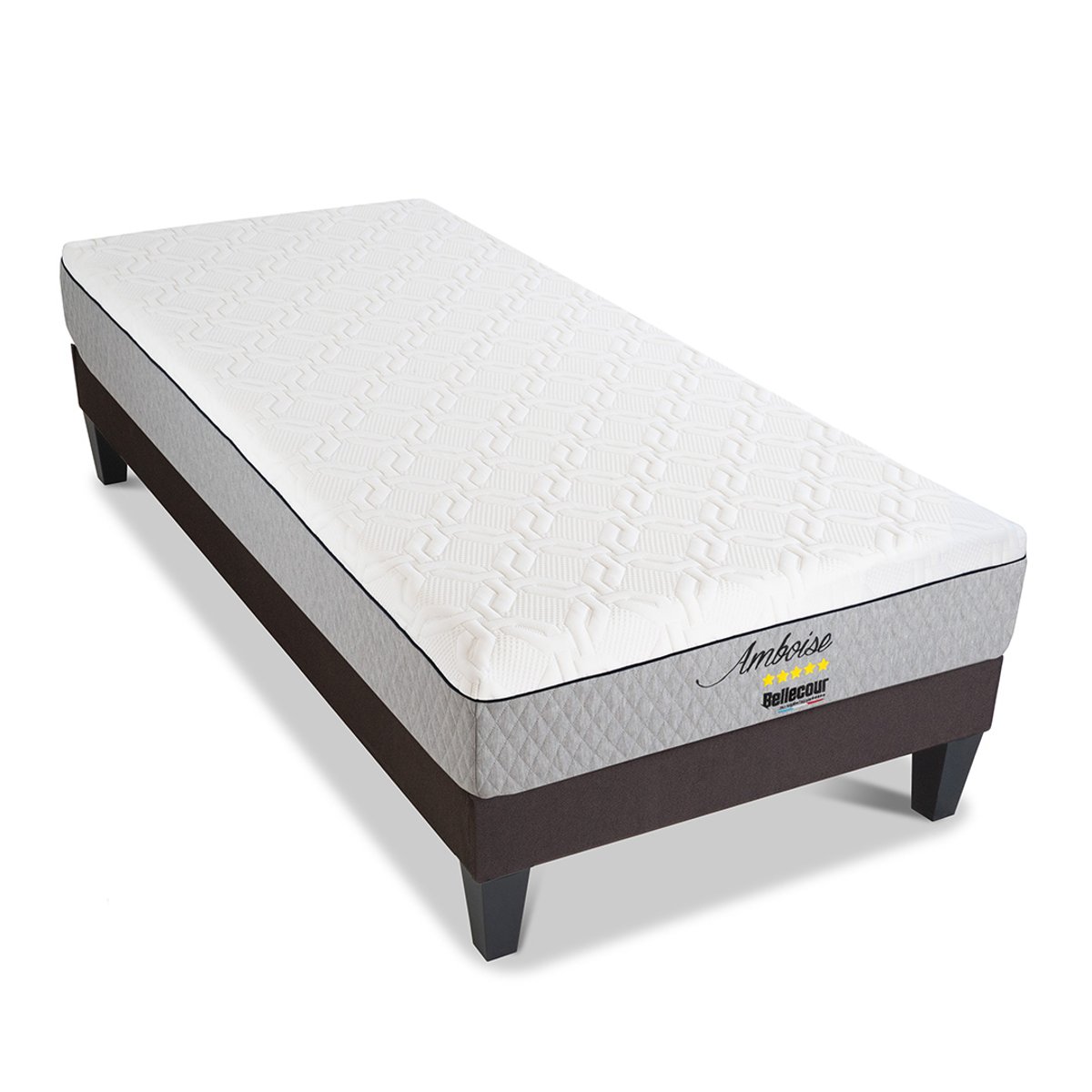 Ensemble Amboise - Matelas mousse mémoire de forme + Sommier bois - 24 cm d'épaisseur - Accueil moelleux, soutien ferme blanc, BELLECOUR
