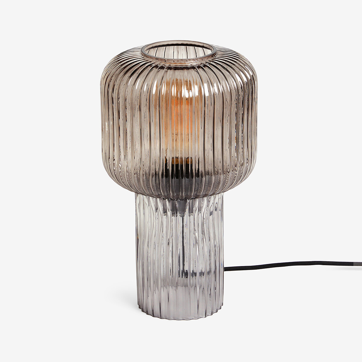 MADE.COM Briz Ribbed Glass Table Lamp smoke grey, MADE