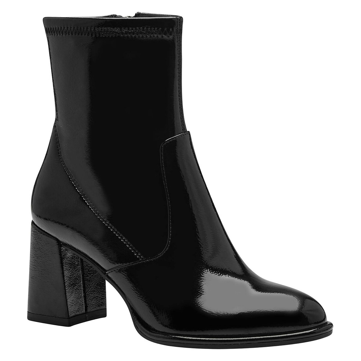 Stivaletti con tacco in vernice nero verniciato, TAMARIS