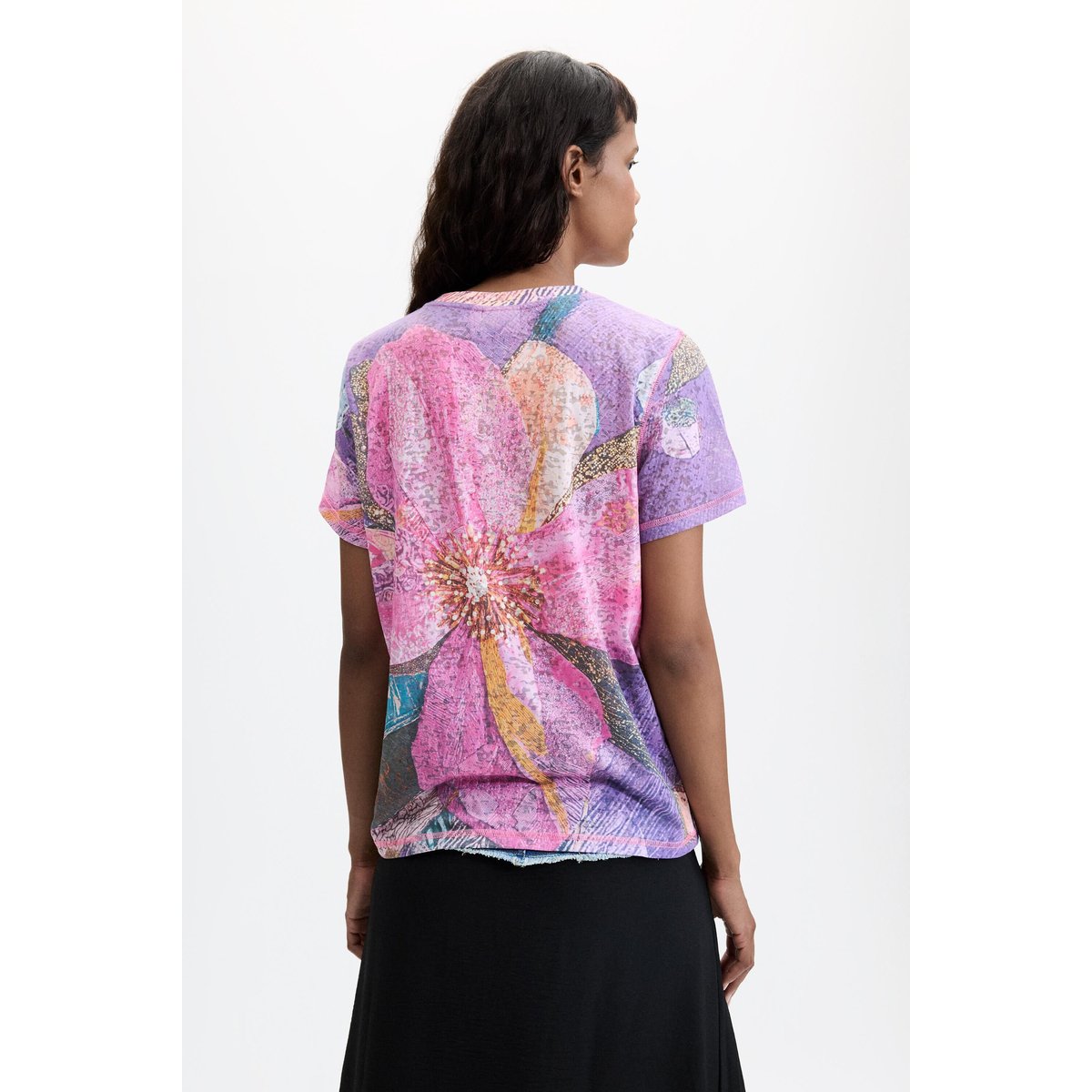 T-shirt imprimé à fleurs rouge, DESIGUAL