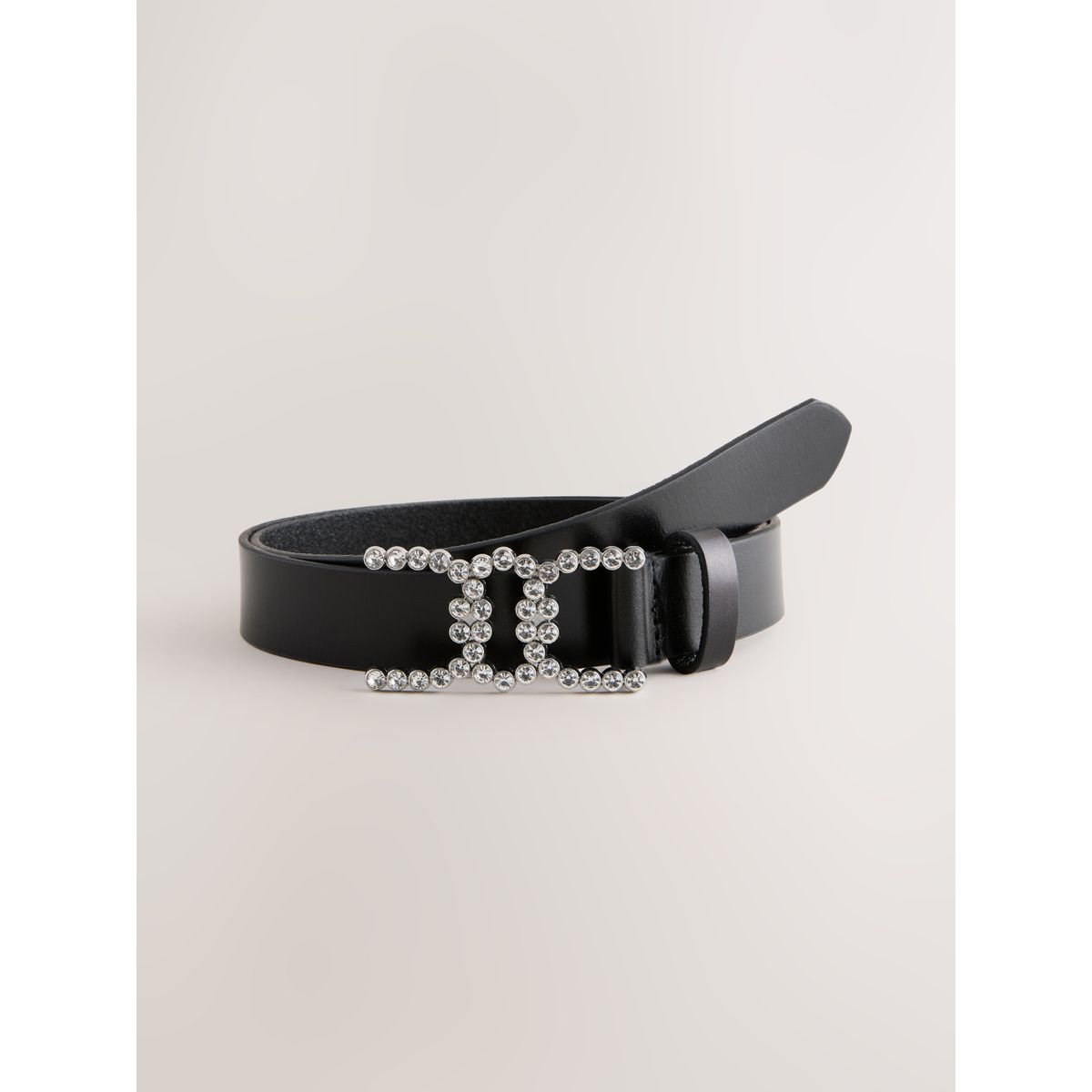Ceinture regular en cuir avec boucle à strass noir, NEXT