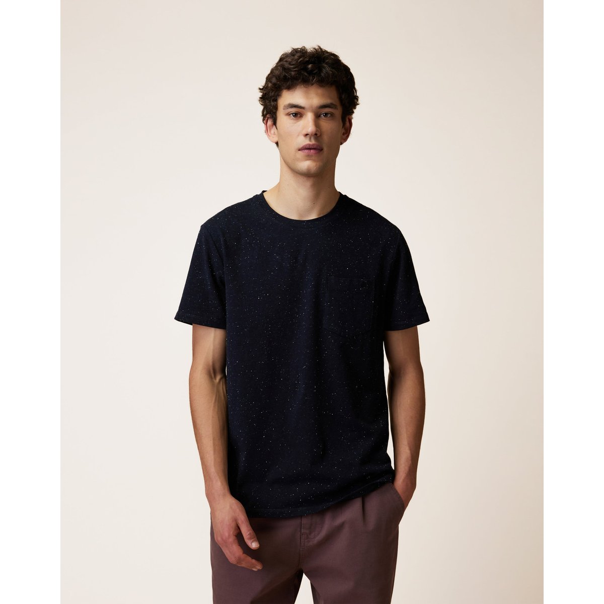 T-shirt en maille bleu marine et écru, FAGUO