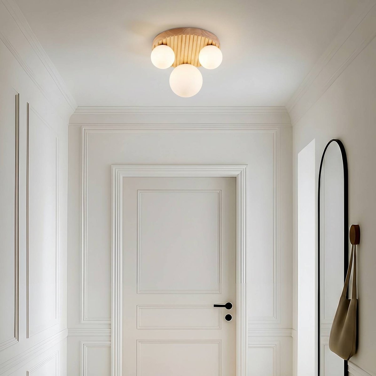 Plafonnier en bois moderne, Mori bois clair, blanc, LINDBY