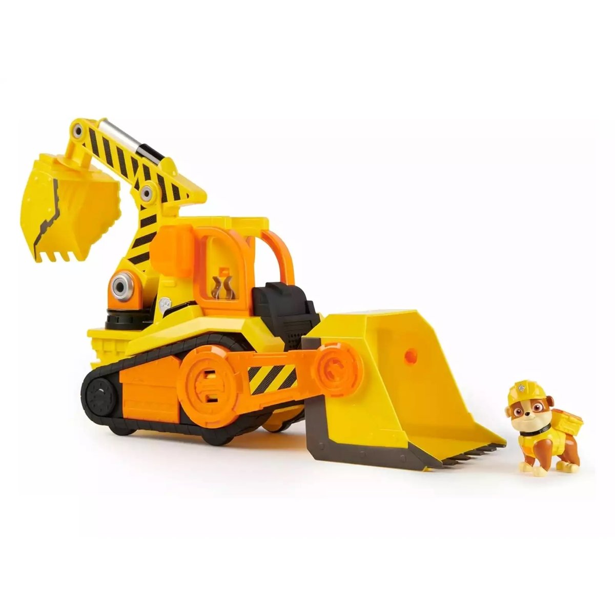 Rubble & Crew - Grand bulldozer avec effets sonores et lumineux et figurine Rubble jaune, SPIN MASTER