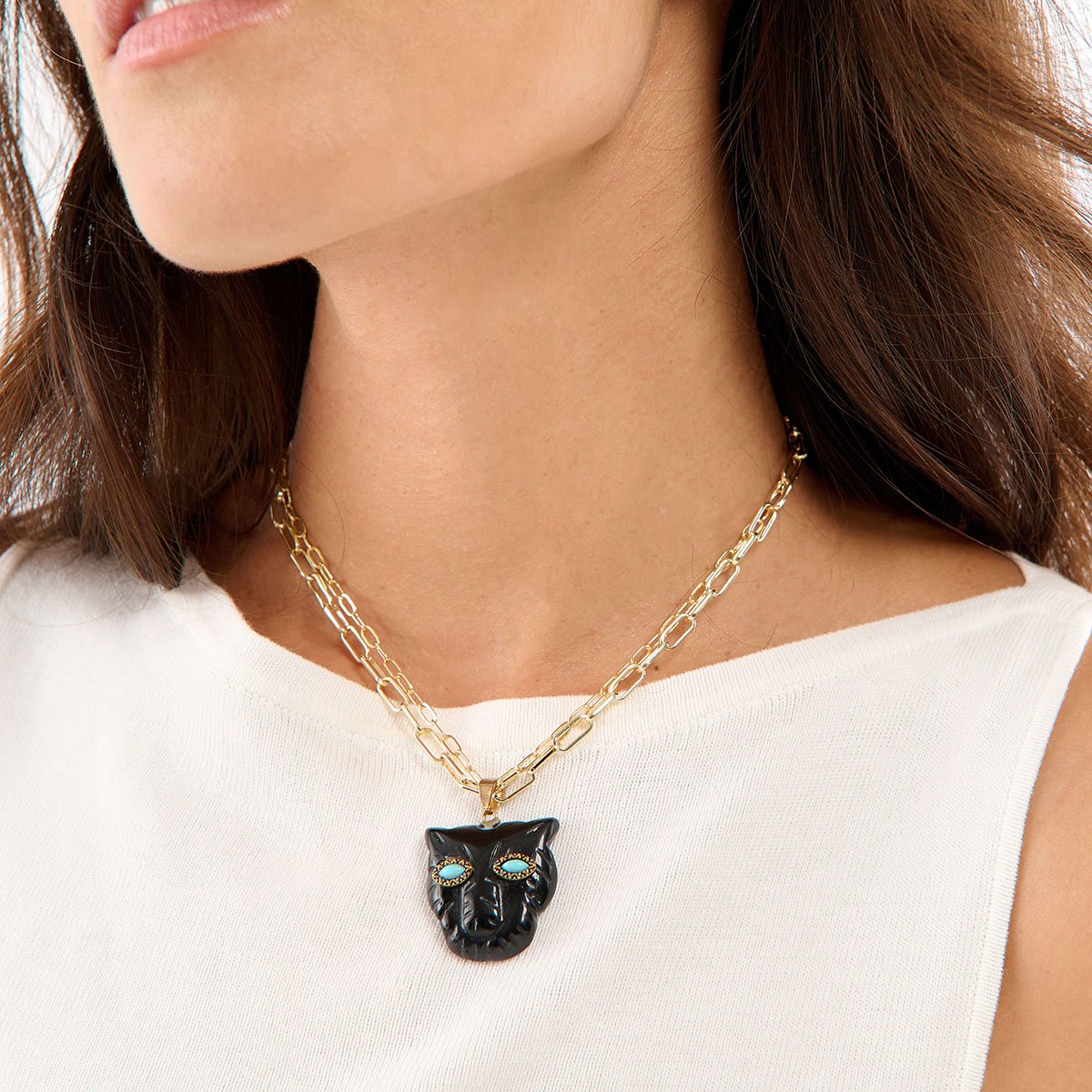 Collier double chaînes avec charm FABELLA noir, HIPANEMA