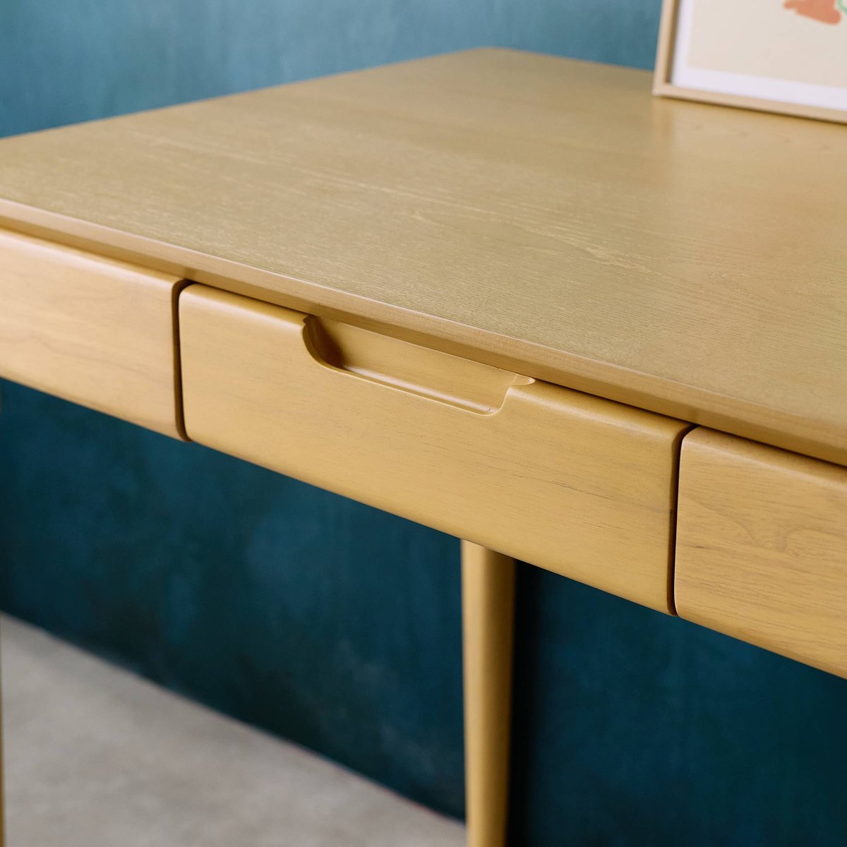 Bureau bois d'hévéa placage frêne 2 tiroirs ALIENOR naturel, SWEEEK