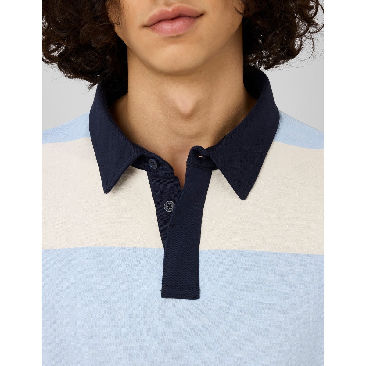 Sweat col polo à rayures bleu clair, BZB