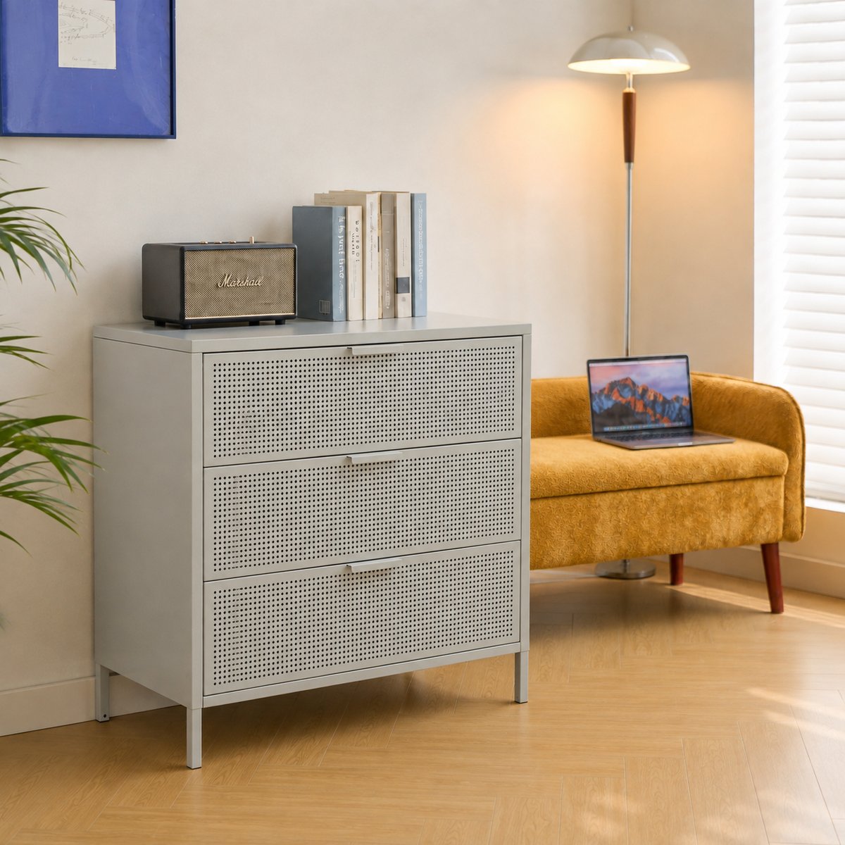 Commode 3 tiroirs, métal, JOEN beige, NORDLYS
