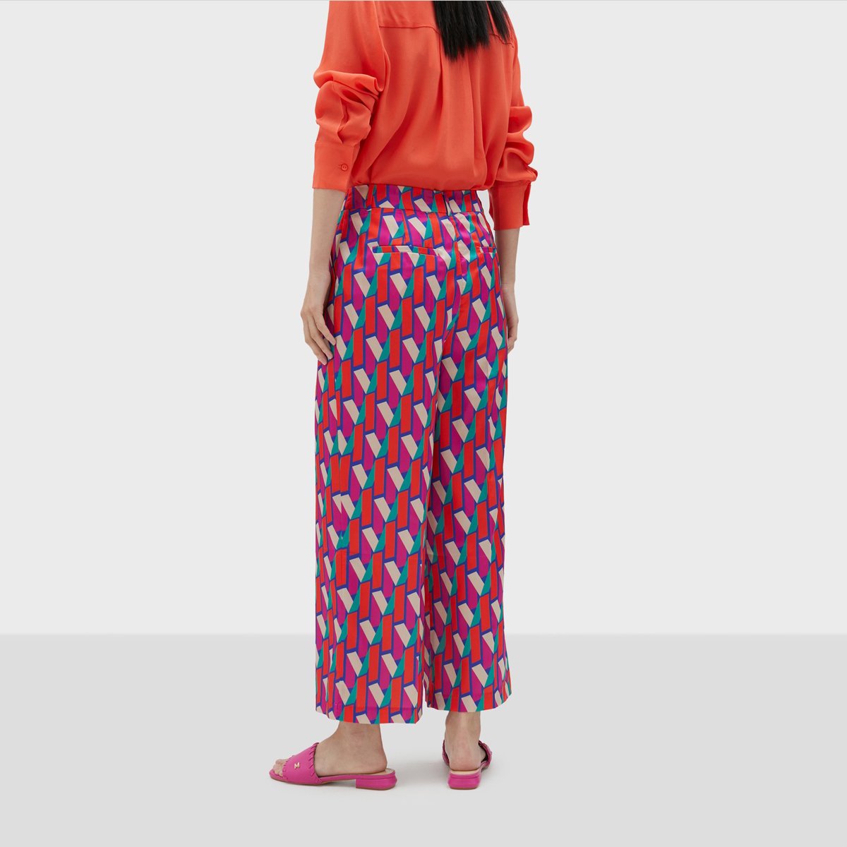 Pantalon large avec fermeture éclair et bouton sur le devant rose, LOLA CASADEMUNT