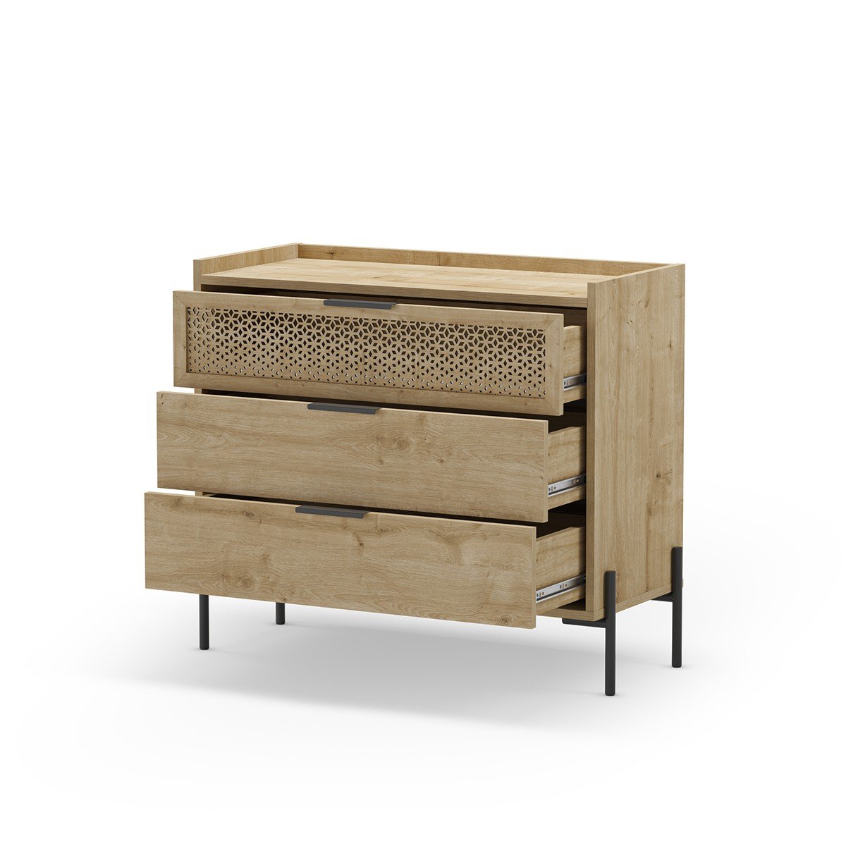 Commode 3 tiroirs et pieds en métal Inca - L90 cm bois clair, CALICOSY