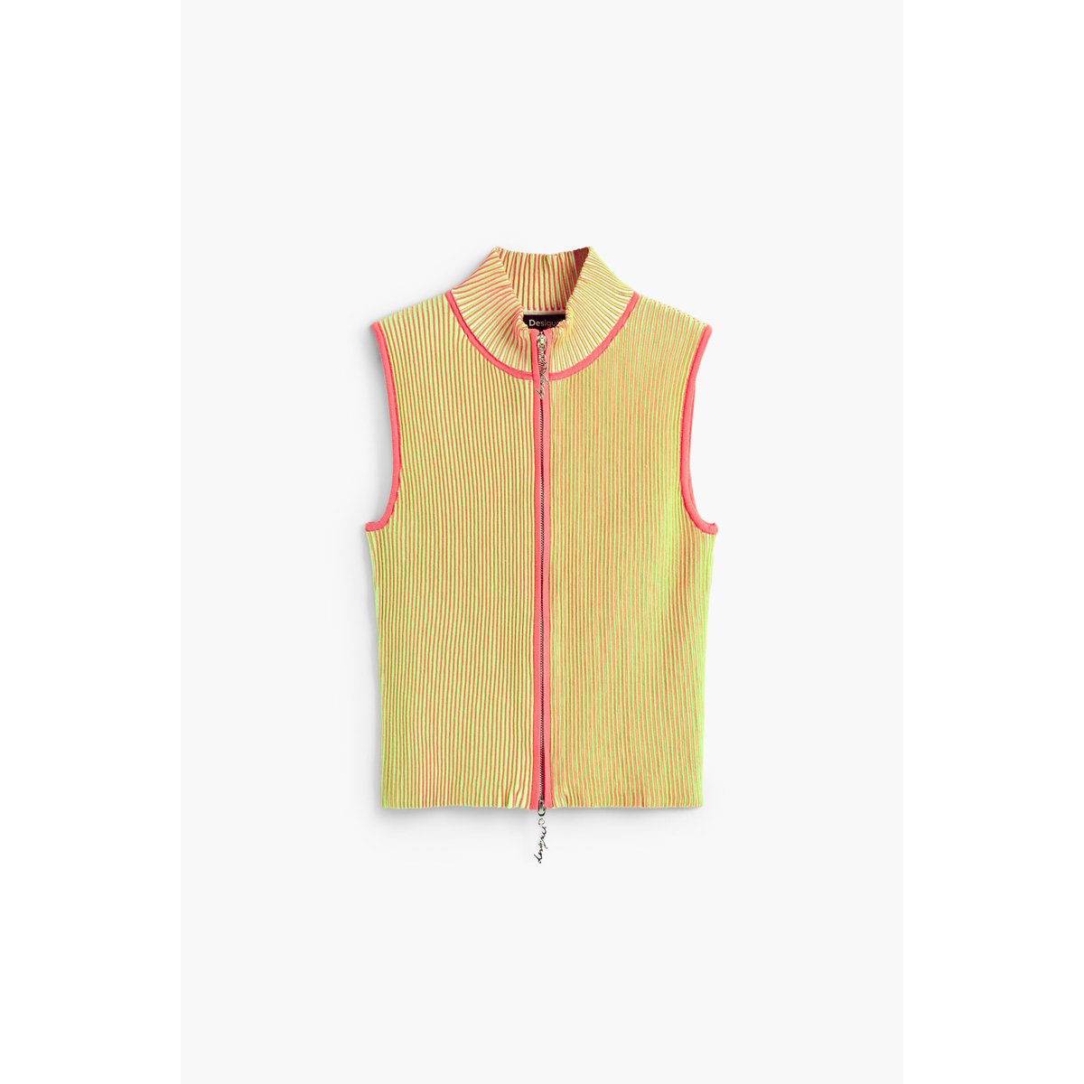 T-shirt zippé en maille irisée jaune, DESIGUAL
