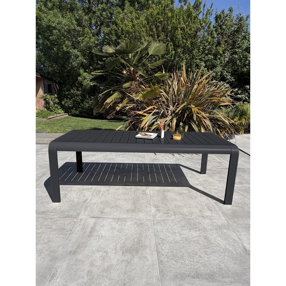 Ensemble repas de jardin en aluminium 8 places HANOI gris anthracite, DCB GARDEN