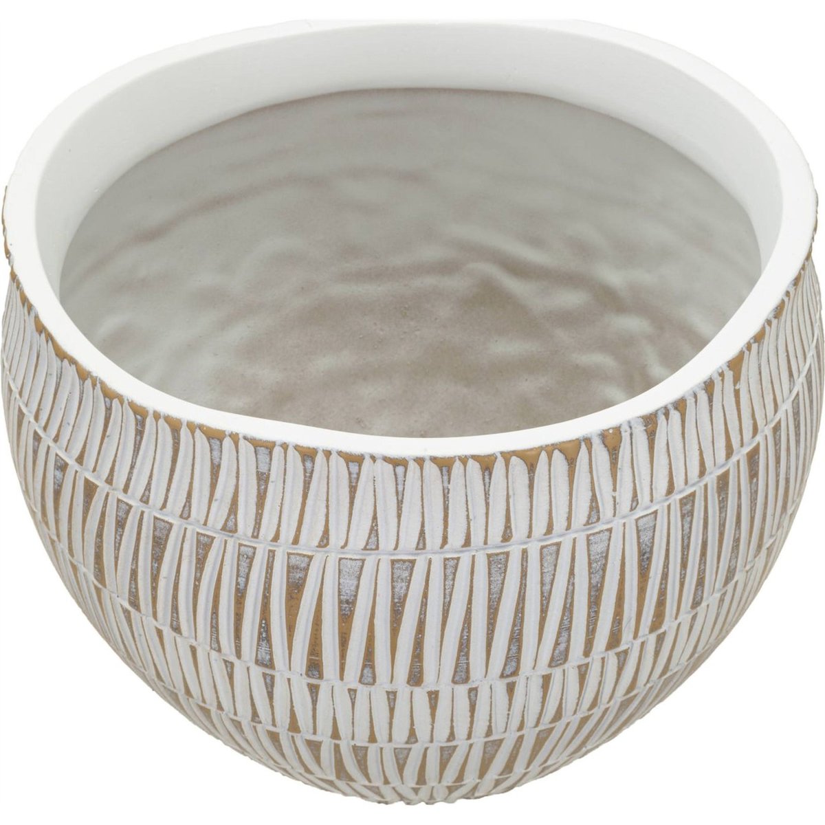 Cache-pot sculpté motif géométrique MODERN blanc et or, RECOLLECTION