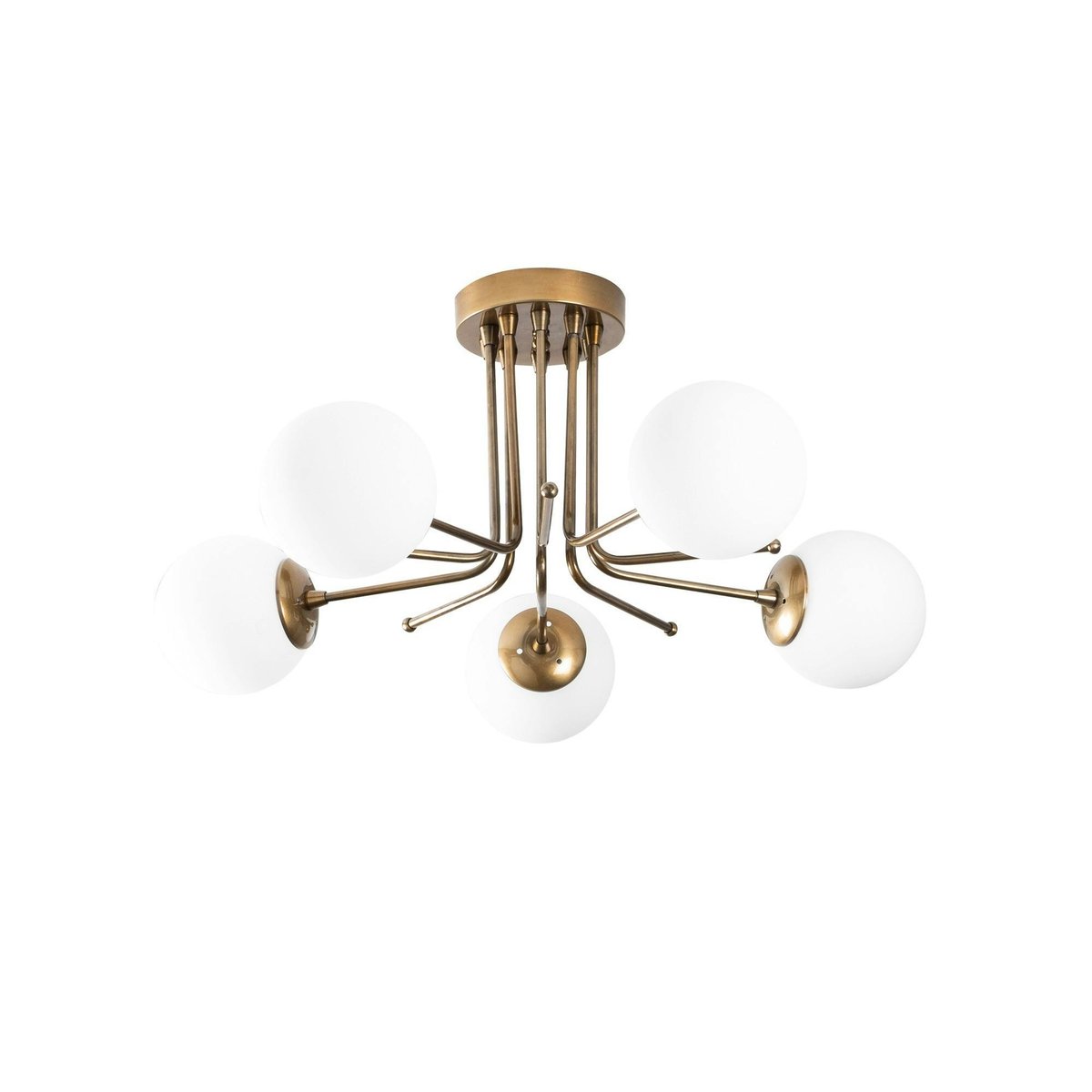 Plafonnier vintage métal doré 5 globes verre dépoli SIERRE doré, PIER IMPORT