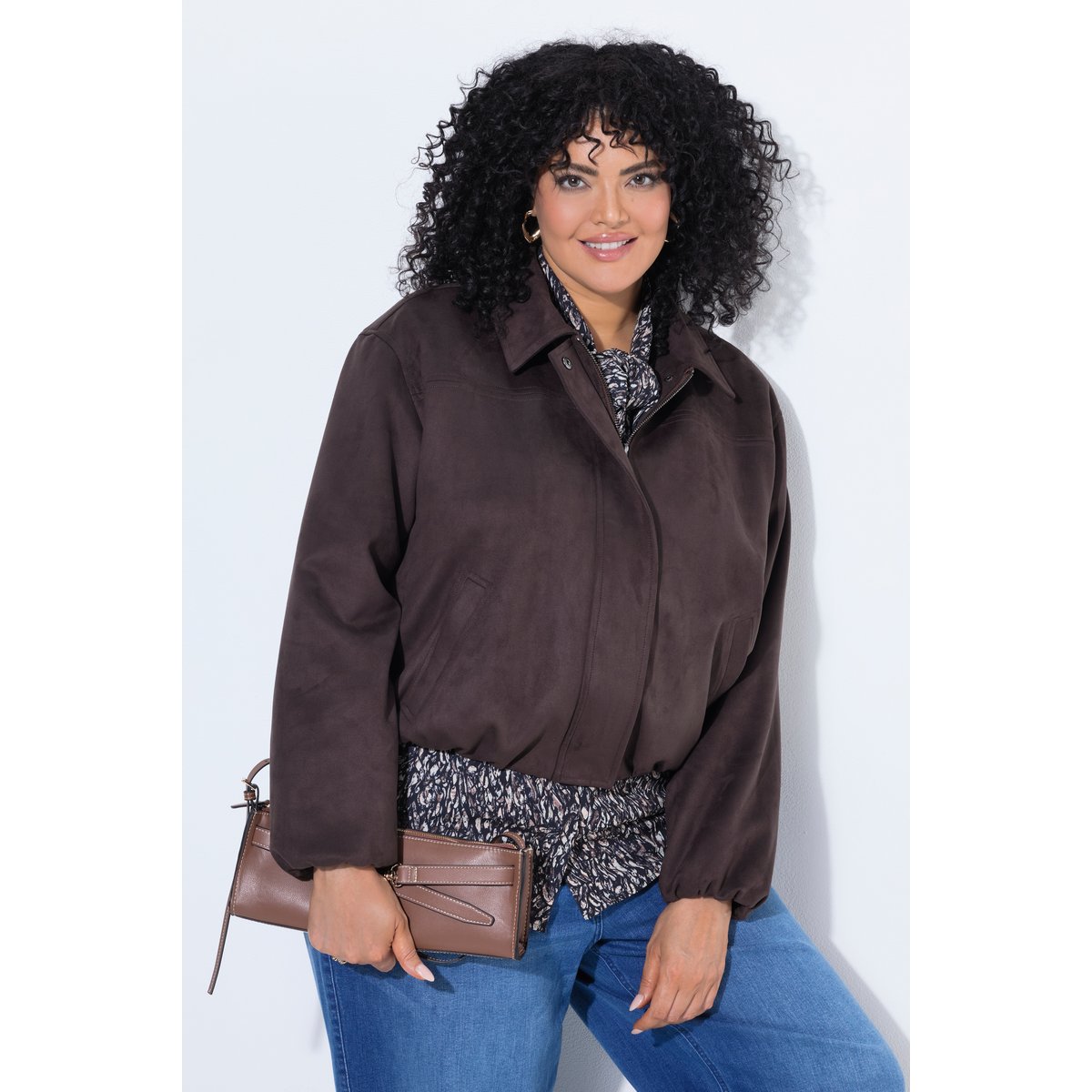 Veste aspect cuir suédé, coupe blouson marron, ULLA POPKEN