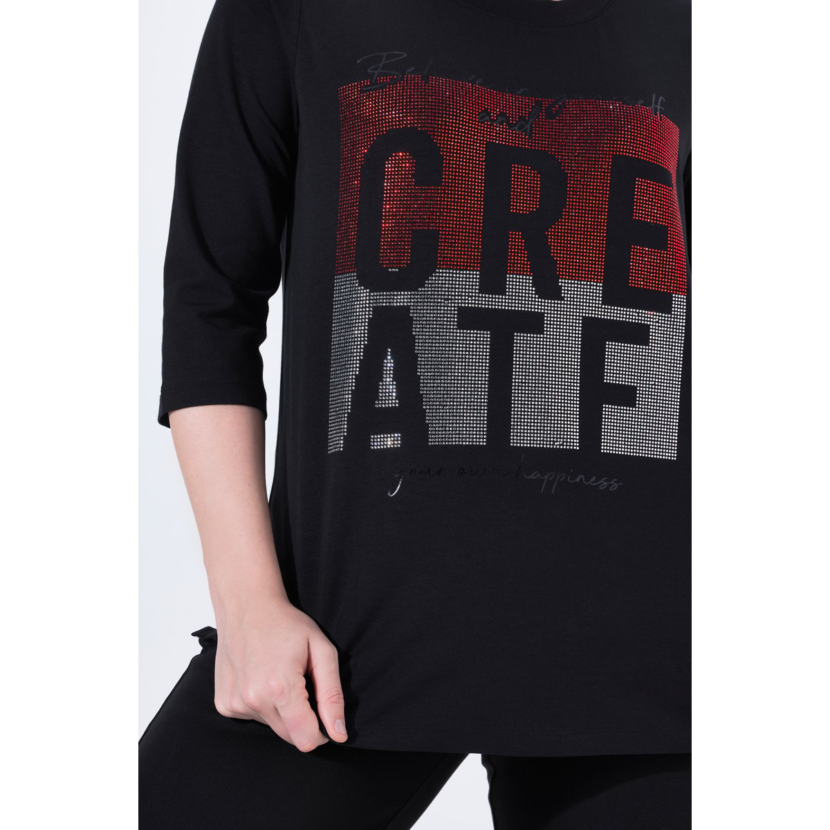 T-shirt avec message imprimé noir, ULLA POPKEN
