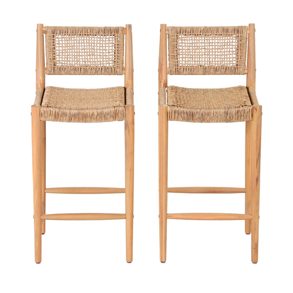 Lot de 2 tabourets de bar intérieur/extérieur en bois d'acacia et résine tressée H65cm- NURI bois clair, DRAWER
