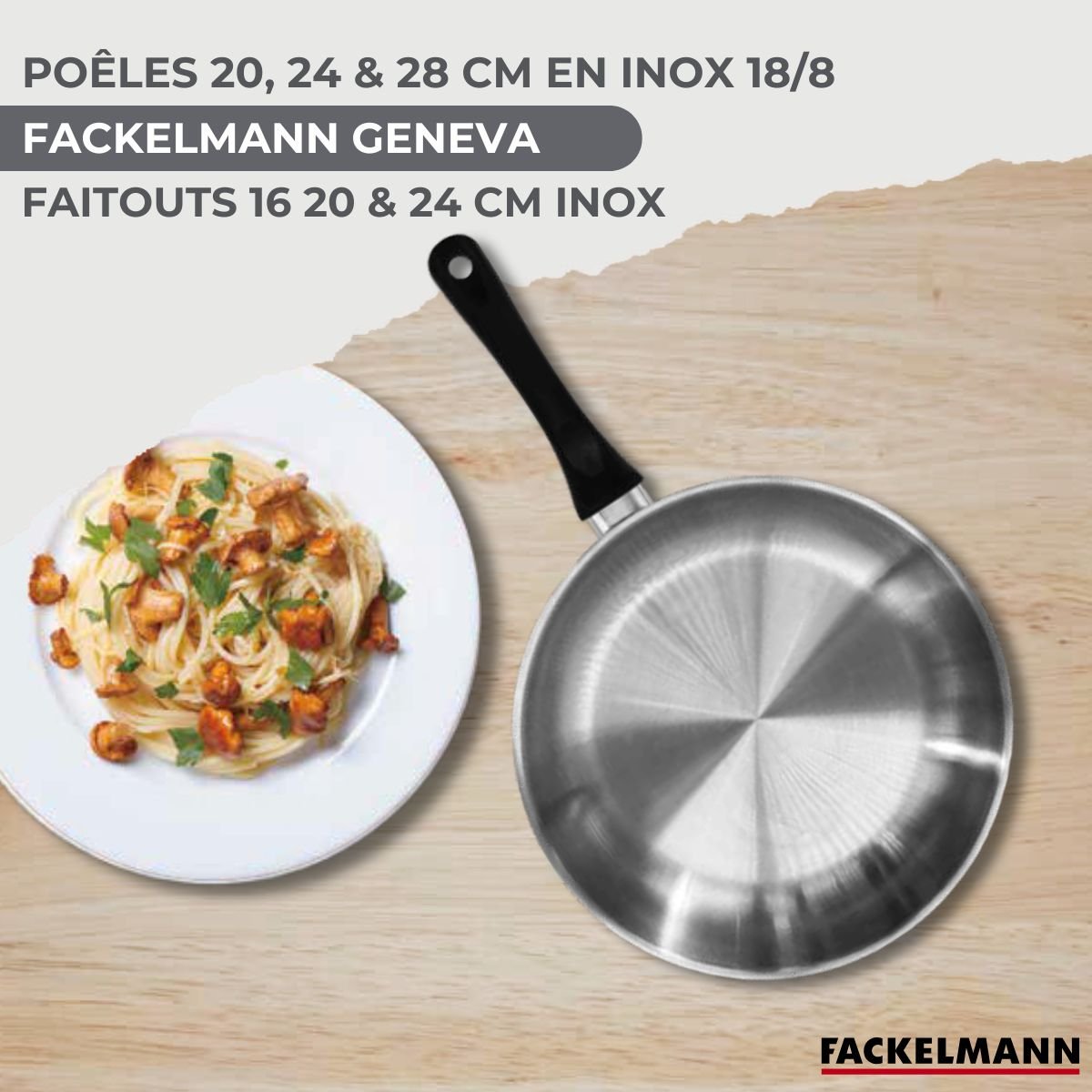 Batterie de cuisine 3 poêles + 3 faitouts + couvercles BRILLANT inox|noir, FACKELMANN