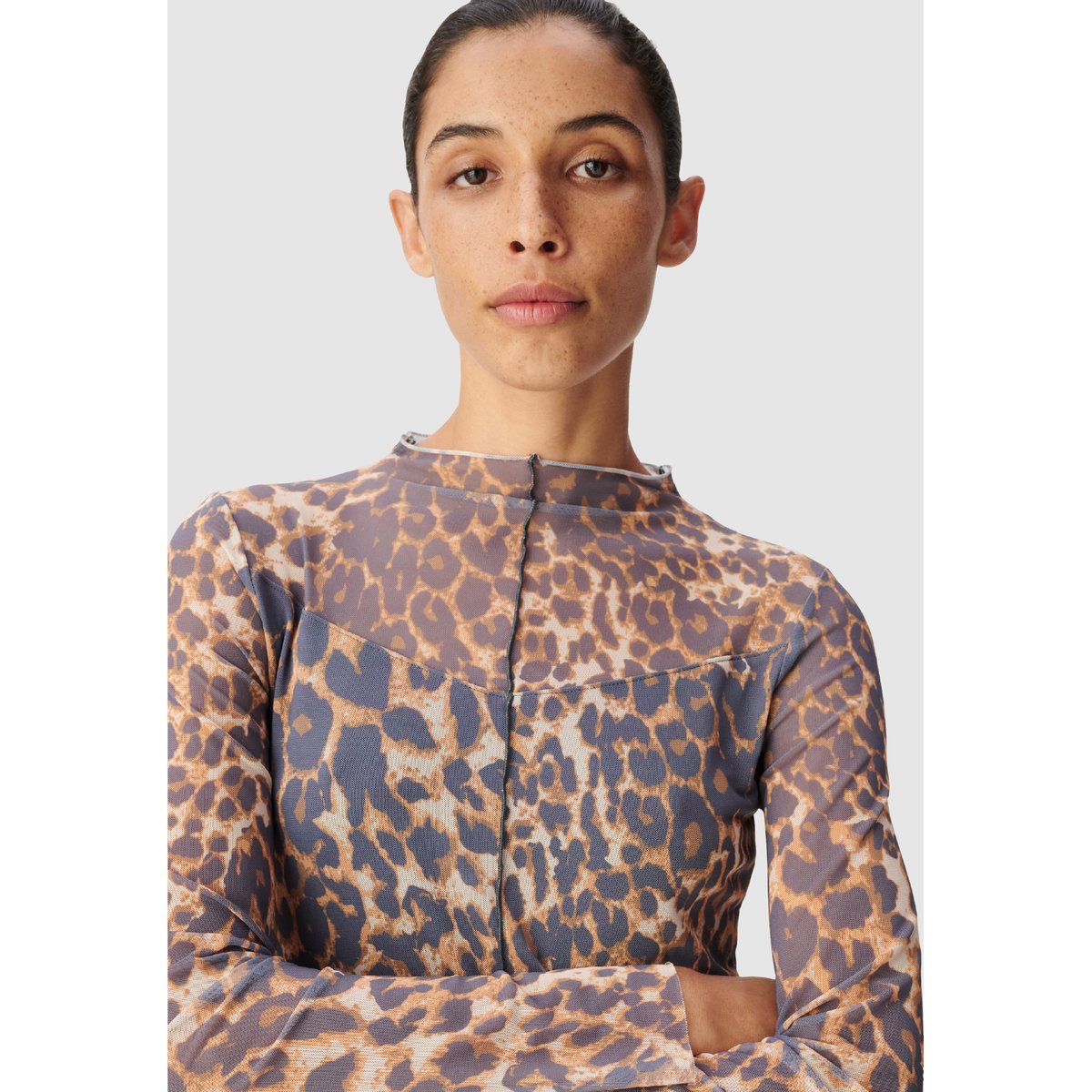 Tee-shirt résille motif léopard marron foncé, IKKS