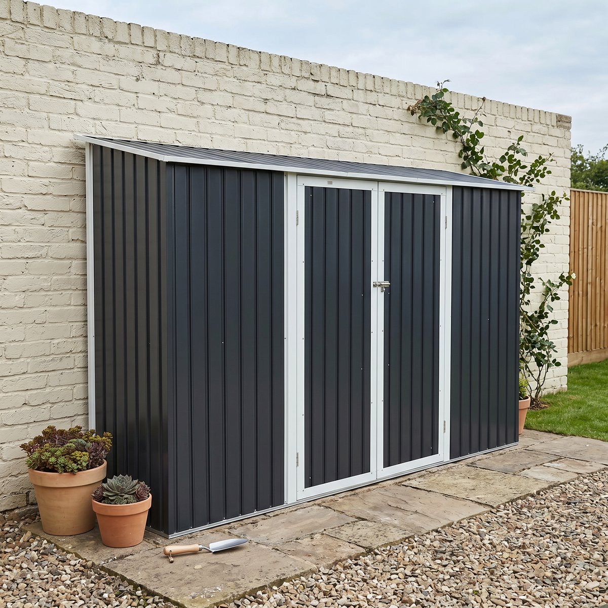 Abri de jardin à adosser acier galvanisé 2,57 m² avec kit d'ancrage VIMEU anthracite, SWEEEK